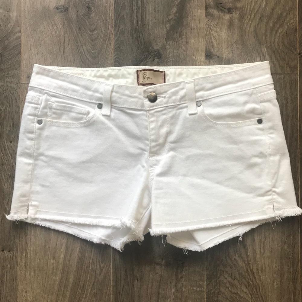 Paige White Fringed Denim Shorts